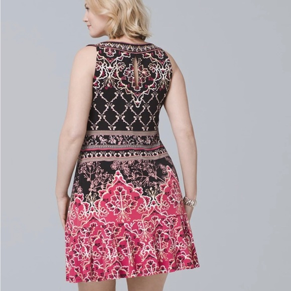 White House Black Market Plus Embroidered V-Neck Flounce-Hem Knit Sheath Dress - Picture 5 of 10